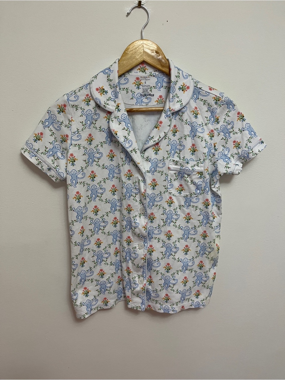 Roller Rabbit Floral Monkey Trellis Short Sleeve Pajama Top Size Small